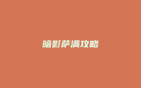 暗影萨满攻略