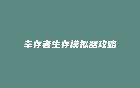 幸存者生存模拟器攻略