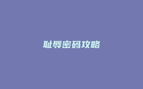 耻辱密码攻略