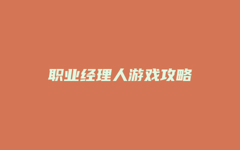 职业经理人游戏攻略