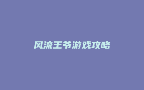 风流王爷游戏攻略