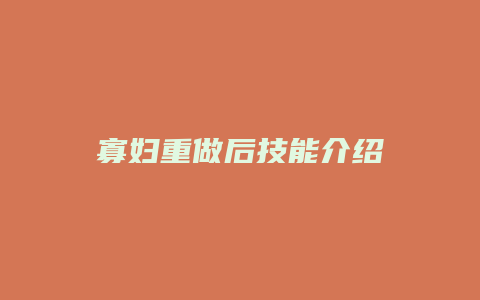 寡妇重做后技能介绍